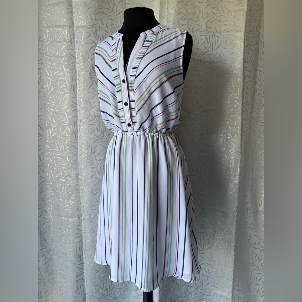 Apt. 9 White with Navy Pink Green Stripes Midi Dress